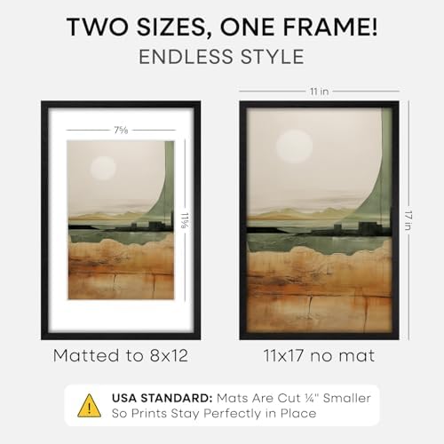 Homeforia 11x17 Black Oak Picture Frame, High-End Wood, 8x12 Mat, Glass - Image 2