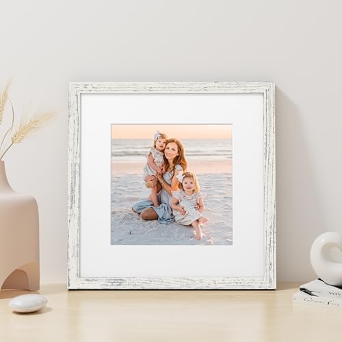 Vittanly 12x12 Picture Frame Made of Solid Wood for Wall, Distressed White - Image 4