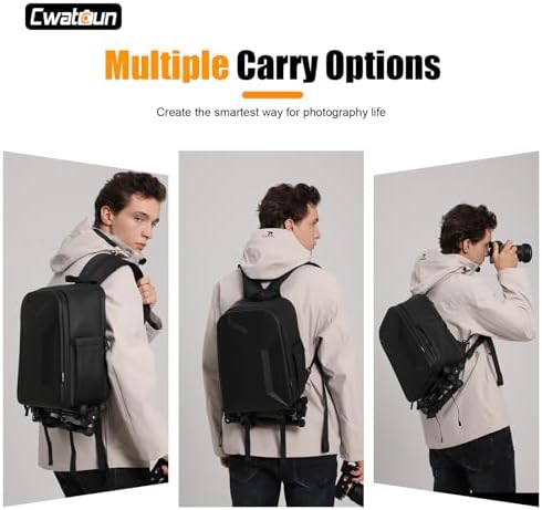 Cwatcun 2 in1 Camera Sling Bag, Camera Backpack Waterproof Leather Coating Shockproof Hardshell Camera Bag with Tripod Strap, Camera Case for Canon Nikon Sony Fuji DSLR SLR Mirrorless Camera & Lenses - Image 2