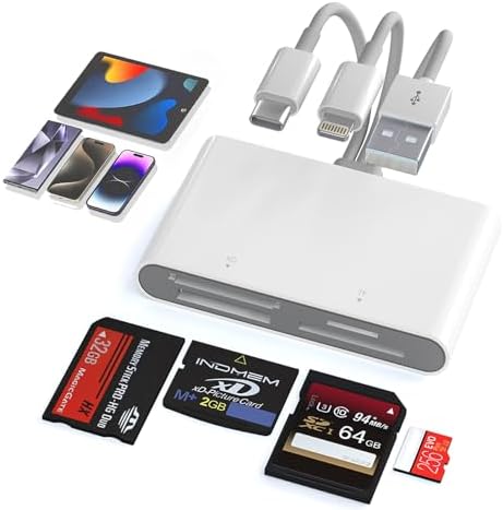 Memory Stick Pro Duo Adapter - 4 in 1 SD/TF/MS/XD Card Reader Digital Camera Adapter for Sony Cybershot SD Card, Lightning/USB-C/USB-A XD-Picture-Card Reader for iPhone 16/15/14/iPad/PC/Android/MAC by Ardaddyn