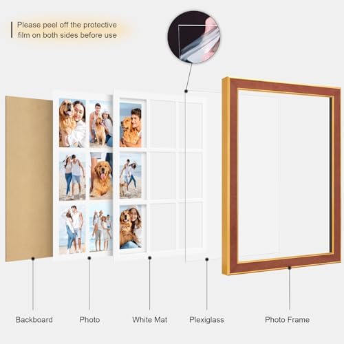 Suede 13.5x19.5 Picture Frame Display 9 Opening 4x6 Picture Frames Collage Wall Decor with Mat,Multi Photo Frame for Plexiglass,Wall Decor,1Pack,Brown - Image 2