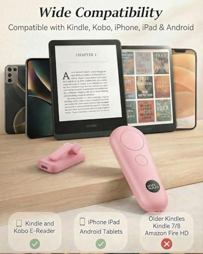 RF Remote Control Page Turner with Upgrade LCD Power Display, Wireless Reading Clicker for Kindle Paperwhite Kobo Oasis iPad, Phone Camera Remote Trigger, 36-Month Warranty (Pink) - Image 5