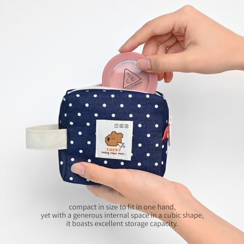 Monolike Happy and Lucky Denim Dot Cube Pouch, Blue - Makeup Bag, Cosmetic Bag, Travel Bag, Toiletry Bag, Organizer, Storage Bag - Image 4