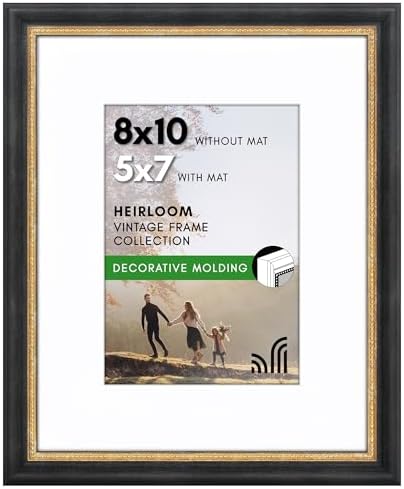 Americanflat 8x10 Vintage Picture Frame - Matted to 5x7 - Black & Gold by Americanflat