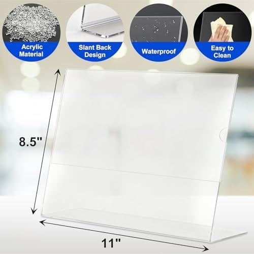 Acrylic Sign Holder 8.5 x 11 Horizontal , Clear Plastic Display Stand for Tabletop, Acrylic Stands for Flyers, Table Paper Holder, Vertical Sign Holder 8.5x11 for Restaurants, Office and School (Slant 15 Pack 11x8.5) - Image 3