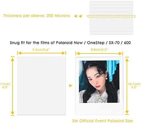 50 Pack Kpop Polaroid Sleeves, Ultra Clear and Ultra Thick Sleeve 200 Microns Protectors Cover, Perfect for Kpop Standard 88x108 mm Square Polaroid, Unsealable (50P - 92x110mm) - Image 3