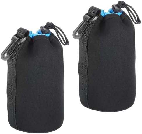 PATIKIL 2 Pcs 3.7" ID x 7.1" H Neoprene Drawstring Lens Pouch, Black, Blue, Camera Lens Case by PATIKIL