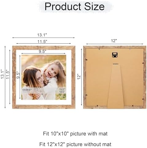 12x12 Picture Frame Set of 2, 12 x 12 Wood Photo Frames with Mat for 10x10 or 30x30cm Diamond Art Painting, Wooden Frame with Real Glass Cover for Wall and Tabletop Display,Brown - Image 5