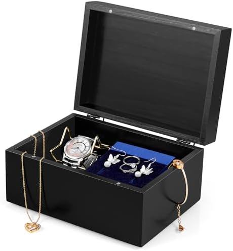 DRASTAR Small Keepsake Box, Black Wood Memory Box with Hinged Lids, Wooden Jewelry Storage Box,3x5, 4x6 Decorative Card Box, Bridal Shower Gifts by EnhanceYourDailyLife