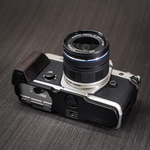 Handmade Wooden Handle Grip L Plate Alloy Base for OM System OM-3 Camera (Ebony+ Black Base) - Image 2