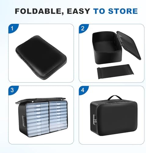 FUIJOL Fireproof Photo Storage Box with 18 Inner 5x7 Photo Cases, Lockable Collapsible Box with Handle, Photo Boxes Storage for Picture, Portable Photo Organizers and Storage for Scrapbook & Documents - Image 6