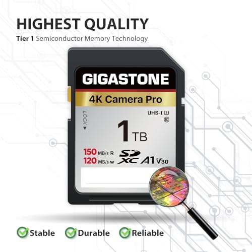 【5-Years Data Recovery】 GIGASTONE 1TB SDXC Memory Card 4K Pro Series Camera Transfer Speed Up to 150MB/s Compatible with Digital Camera, UHS-I A1 V30 Class 10 for 4K UHD Video - Image 7
