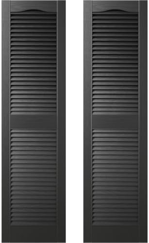 Builders Edge 12 in. W x 80 in. H Builders Edge, Standard Cathedral Top Center Mullion, Open Louver Shutters, Includes Matching Installation Spikes (Per Pair), 002 - Black by Builders+Edge