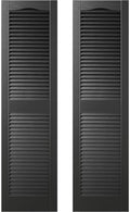 Builders Edge 14.5 in. W x 43 in. H Builders Edge, Standard Cathedral Top Center Mullion, Open Louver Shutters, Includes Matching Installation Spikes (Per Pair), 002 - Black by Builders+Edge