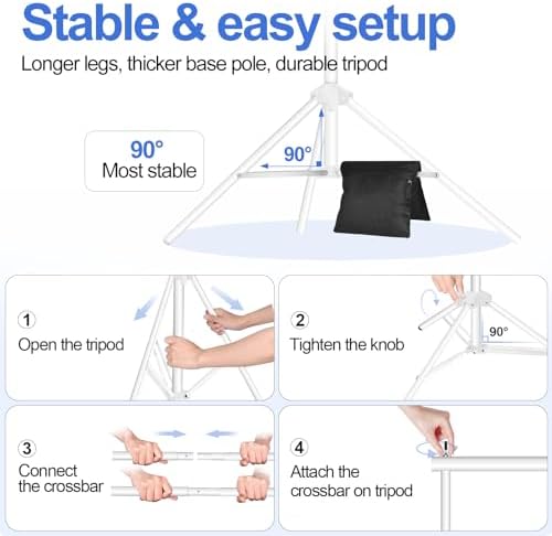 EMART Backdrop Stand 10x7ft(WxH) Photo Studio Adjustable Background Stand Support kit with 2 Crossbars, 8 Clamps, 2 Sandbags and Carry Bag for Parties, Events Decoration, Wedding, Photography -White - Image 4