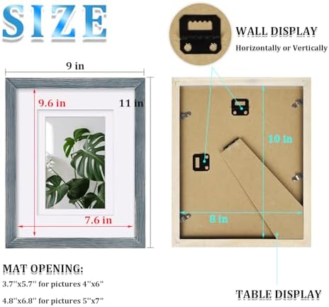 Egofine 8x10 Picture Frames Set of 4, Made of Solid Wood Covered by Plexiglass 4x6 and 5x7 with Mat or 8x10 without Mat, for Table Top Display and Wall Mounting Photo Frame Rustic Blue - Image 3