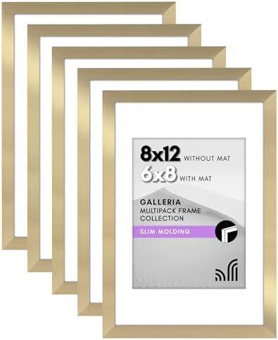 Americanflat 8x12 Picture Frame 5-Pack - Matted to 6x8 - Gold by Americanflat
