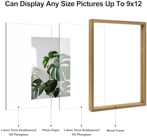 Egofine 9x12 Floating Frames Set of 2, Double Plexiglass Picture Frame, Made of Solid Wood Display Any Size Photo up to 9x12, Wall Mount or Tabletop Standing, Carbonized - Image 2
