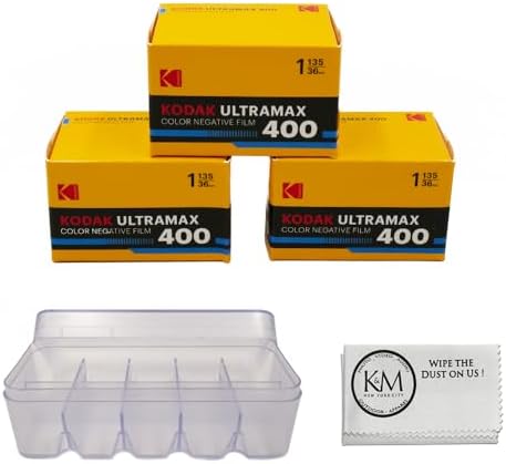 Kodak Eastman UltraMax 400 Color Negative Film | 35mm Roll Film (36 Exposures) 3 Rolls + Film Storage Case + Cloth by Unknown