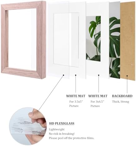 Egofine 4x6 Picture Frames Set of 4, Made of Solid Wood Covered by Plexiglass 3x4.5 and 3.5x5 with Mat or 4x6 without Mat, for Table Top Display and Wall Mounting Photo Frame, Peach Pink - Image 4