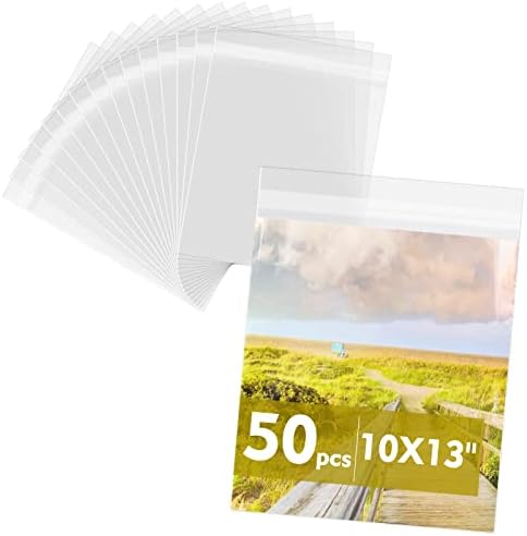 50 Pack 10x13 Inch Acid-Free Crystal Clear Plastic Sleeves for Art Prints by MatBoardCenter