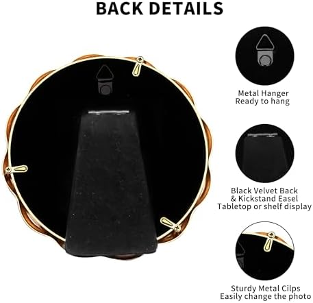 High-End Gold 4x4'' Round Zinc Alloy Picture Frames,Unique Wave Design,Heavy Weight Photo Frame with Premiunm Soft Velvet & Backing for Tabletop or Home Decor - Image 7