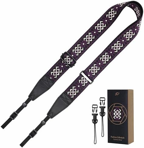 Padwa Lifestyle Adjustable Camera Strap - 1.5" Top Layer Cowhide Head Camera Straps for Photographers, Cotton Adjustable Neck Shoulder & Crossbody Strap Quick Release for All Cameras and Binoculars by PadwaLifestyleCameraStrap