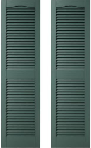Builders Edge 14.5 in. W x 80 in. H Builders Edge, Standard Cathedral Top Center Mullion, Open Louver Shutters, Includes Matching Installation Spikes (Per Pair), 028 - Forest Green by Builders+Edge