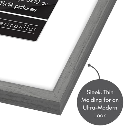 Americanflat 11x14 Picture Frame with Shatter-Resistant Glass - Use as 8x10 Frame with Mat or Display 11x14 Photo Without Mat - Streamline Collection - Thin Border Picture Frames for Wall - Grey - Image 6