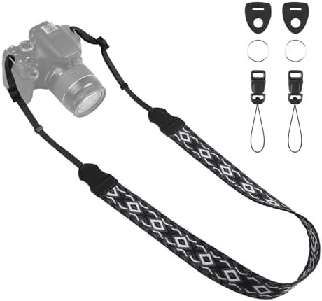 Universal Camera Strap - Camera Neck Strap, Adjustable Shoulder Straps Compatible with Canon, Fujifilm, Nikon, Olympus, Panasonic and other SLR and mirrorless cameras - Black Grey White Rhombus by OIAWH