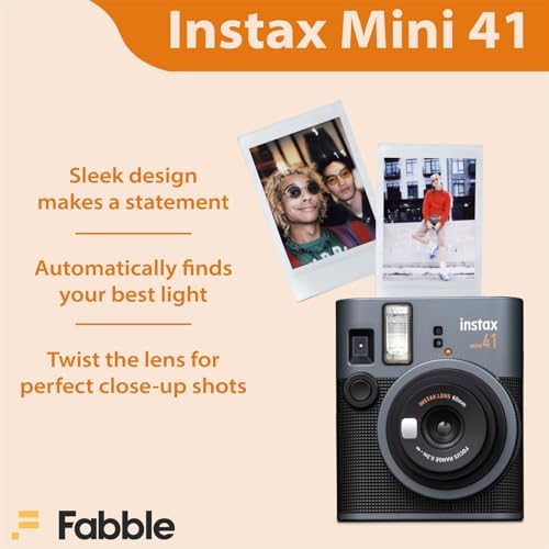 Fujifilm Instax Mini 41 Instant Film Camera Bundle with Groovy Case for Fuji Instax Mini 41, Twin Pack Film (40 Sheets) and Cleaning Cloth – Black (5 Items) - Image 3