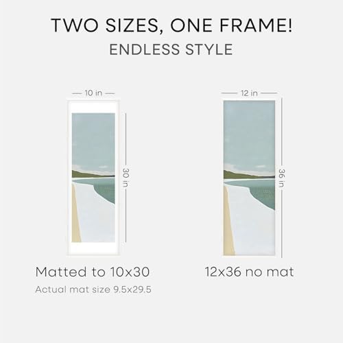 Homeforia 12x36 White Oak Picture Frame, High-End Wood, 10x30 Mat, Glass - Image 2