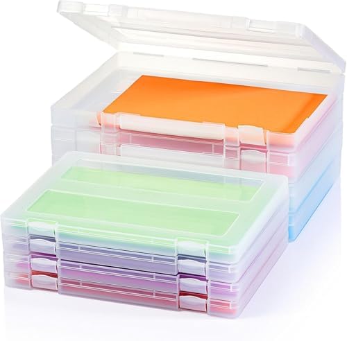 Denkee 8 Pack A4 Paper Organizer Box, Plastic Board Game Storage for Art Supplies 8.5" x 11" US Letter, Portable Scrapbook Paper Organizer Containers for Craft and Arts Storage (2 Inner Size) by Denkee