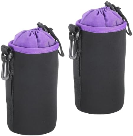 PATIKIL Camera Lens Bag, 2 Pcs 3.7" ID x 7.1" H Cylindrical Drawstring Lens Pouch with Thick Protective Neoprene, Lens Case for DSLR Camera Lens, Water Coffee Cups Black, Purple by PATIKIL