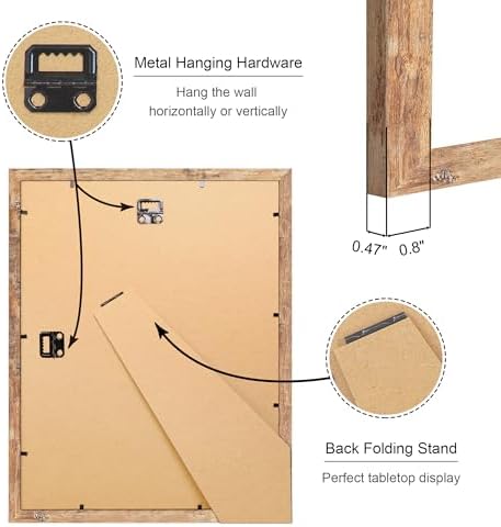 11x14 Picture Frame Set of 2, 11 x 14 Wood Photo Frames with Mat for 8x10, Natural Wooden Frame with Real Glass Cover for Wall and Tabletop Display,Brown - Image 4