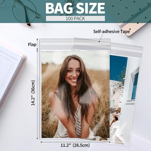 ZBEIVAN 100 Pack 11 1/4" x 14 3/16" Acid-Free Crystal Clear Sleeves Storage Bags for 11x14 Art Prints, Photo Framing Mats, and Craft Wrapping - Image 2