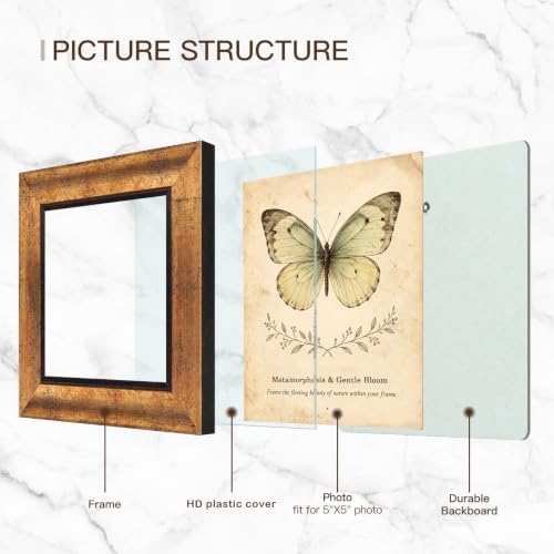 XUANLUO 5x5 Picture Frames Set of 4,Rustic Retro Photo Frame(Gold) - Image 3