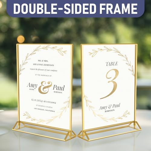 Gold Picture Frames Double-Sided, 6-Pack 5x7 Acrylic Table Number Holders, Clear Easel Stands for Signs, Gold Frames for Wedding Table Numbers, Menu Holders, and Photo Displays for Events and Décor - Image 5
