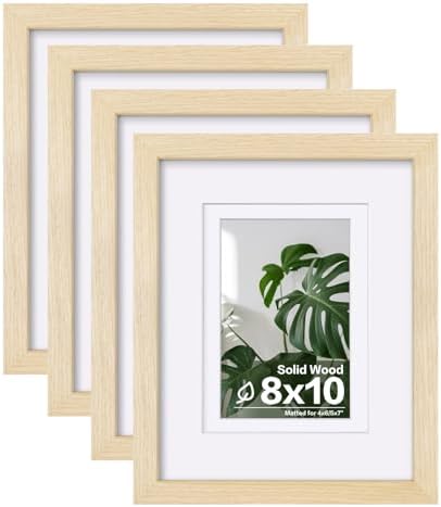 Egofine 8x10 Picture Frames Set of 4, Made of Solid Wood Covered by Plexiglass 4x6 and 5x7 with Mat or 8x10 without Mat, for Table Top Display and Wall Mounting Photo Frame Oak Wood by Egofine