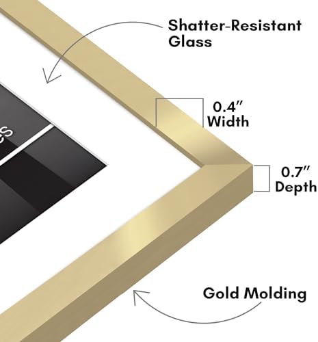 Americanflat 10x10 Picture Frame - Matted to 8x8 - Slim Molding - Gold - Image 3