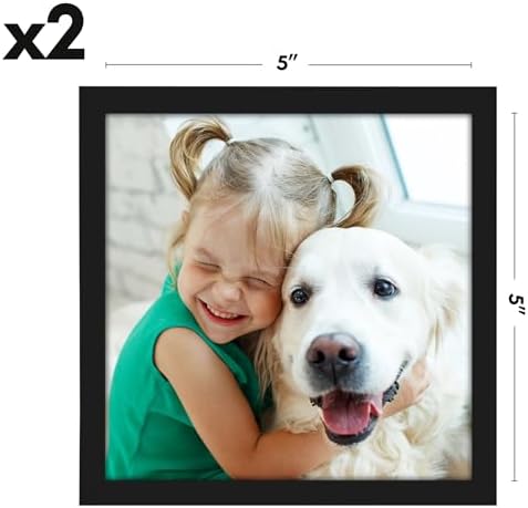 Americanflat 5x5 Picture Frame with Shatter-Resistant Glass - Set of 2 - Streamline Collection - Thin Border Square Frame for Tabletop and Wall - Hanging Hardware and Easel Stand Included - Black - Image 2