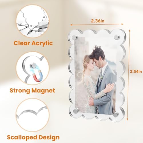10 Pack 2.36 x 3.54 Inch Acrylic Fridge Magnetic Frame Scalloped, Double Sided Polaroid Frame, Magnet Picture Frames for Fridge suit Fujifilm Instax Mini, Frames for Fridge/Locker, Colorful Set - Image 3