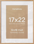 Homeforia 17x22 Natural Oak Picture Frame, High-End Wood, 12x18 Mat, Glass by Homeforia