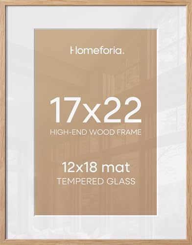 Homeforia 17x22 Natural Oak Picture Frame, High-End Wood, 12x18 Mat, Glass by Homeforia