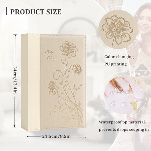 Artmag Photo Album 4x6 300 Photos, Extra Large Capacity Leather Cover Wedding Family Photo Albums Holds 300 Horizontal 4x6 Photos(Beige) - Image 2