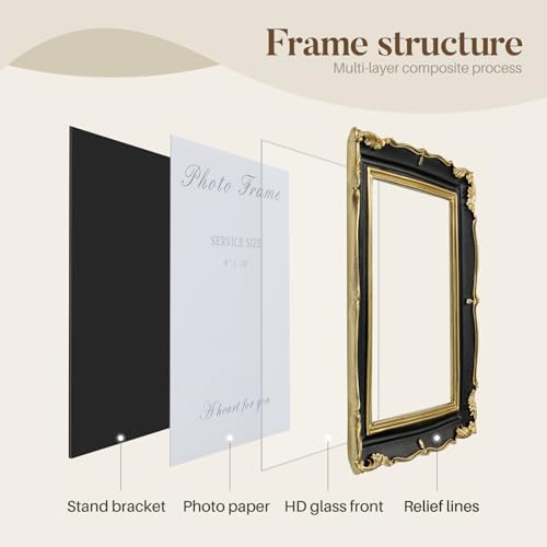 Cuspin 8x10 Picture Frame Black Gold Vintage Ornate Textured Resin Frame - Image 6