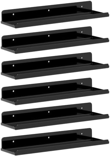Lifewit Acrylic Floating Shelves for Wall 14" Black, 6 Pack by Lifewit