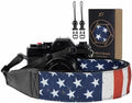 Padwa Lifestyle American Flag Print Camera Strap - 2" Full Grain Leather Ends, Vintage Flag Pattern Camera Straps for Photographers, Soft Chamois Velvet Padded Strap Quick Release fits All Cameras by PadwaLifestyleCameraStrap
