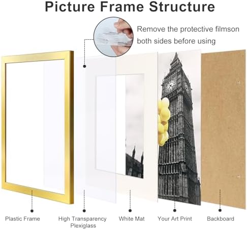 8.5x11 Picture Frame Set of 6, Certificate Document Frame, Diploma Frame, Display Pictures 8.5x11 Without Mat, Gold - Image 3
