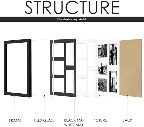 DUENPY 12.5x15 Collage Frame For 5 4x6 Photos Black Mat - Image 3